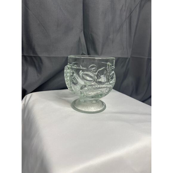 VTG Tiki Hawaiian 2 Sided Clear Mai Tai Drink Glass/Mug- Happy /Sad Face- 4.5" T - Picture 2 of 6